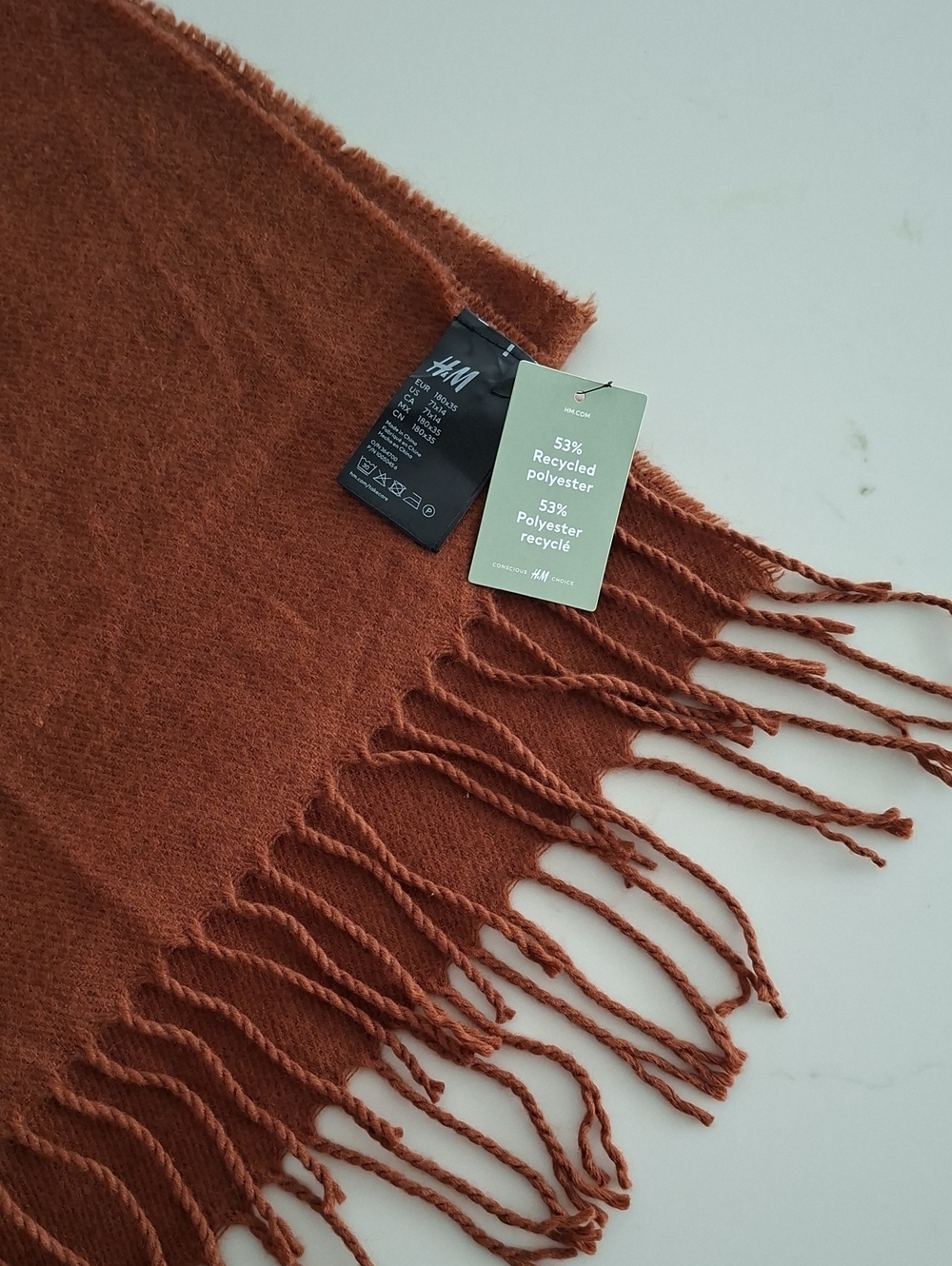 NWT H&M Chocolate/Coffee Brown Fringe-trim Fall/Winter Scarf (14 x 71)
